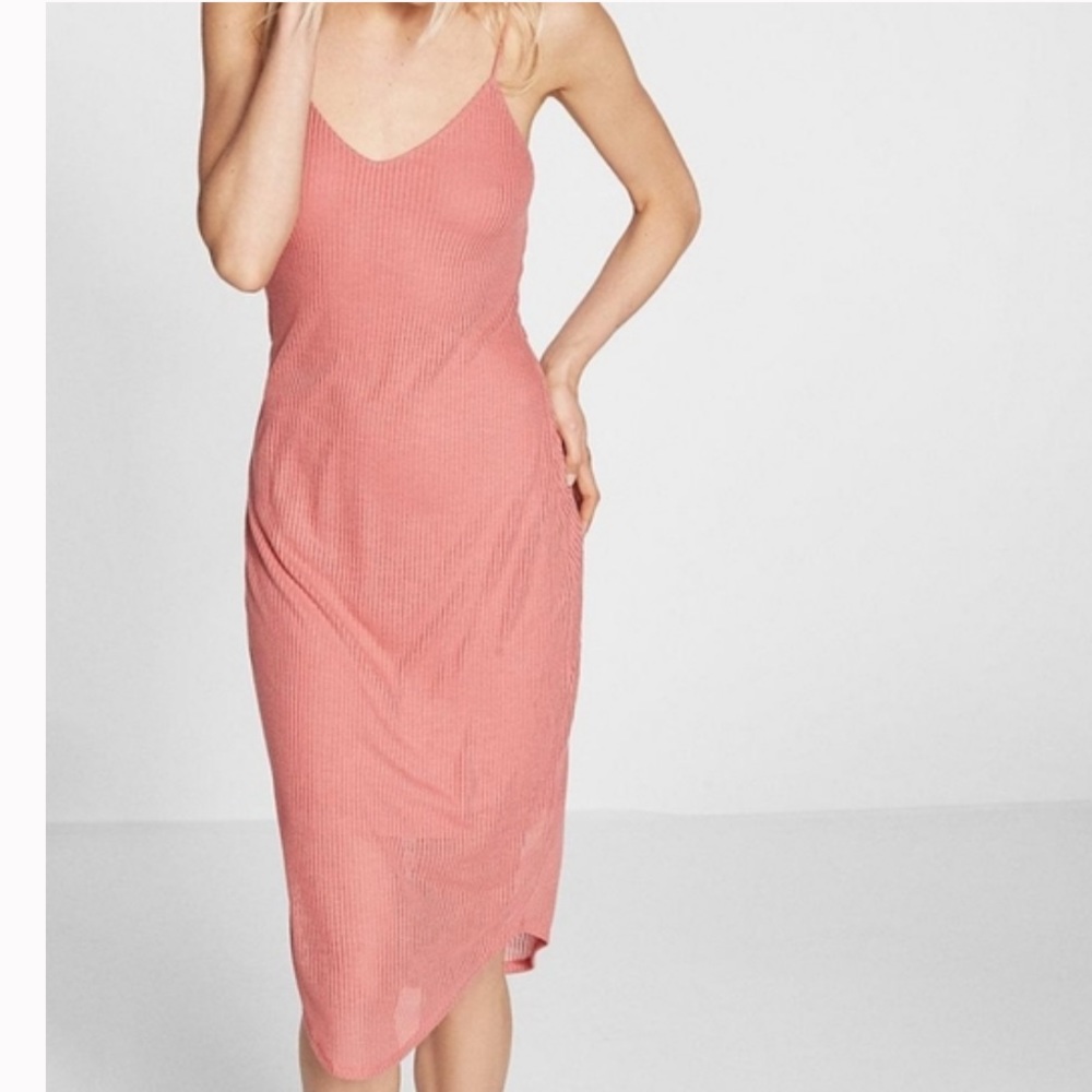 Express Pink Ribbed Midi Dress, NWT, Size Small